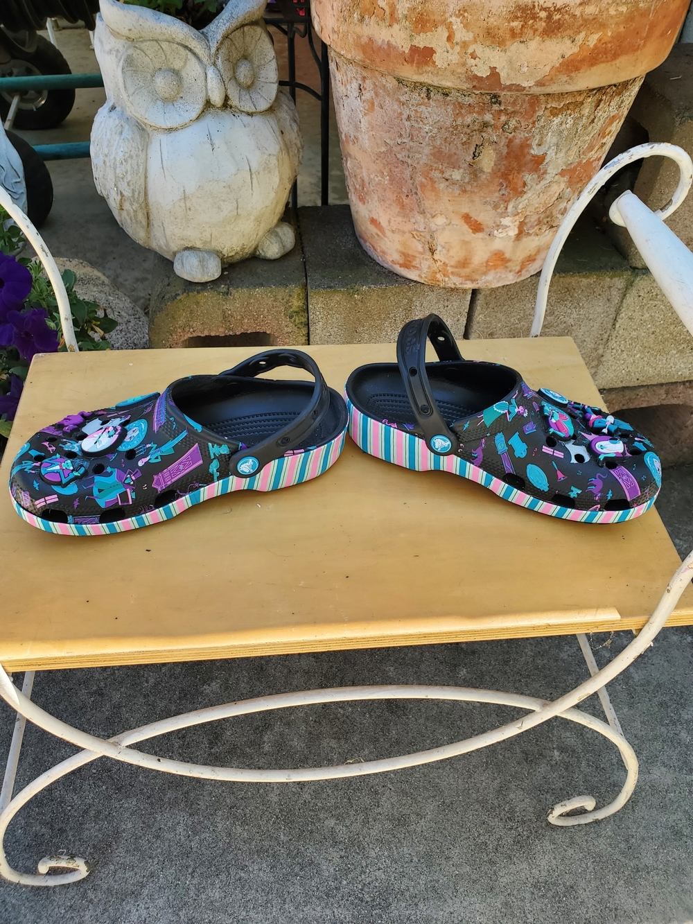 CROCS Disney Haunted Mansion Black Clog Sandals with Teal & Purple Cartoon Print - Picture 2 of 9